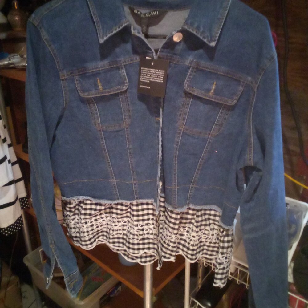 Jean jacket with sewed in bottom blouse